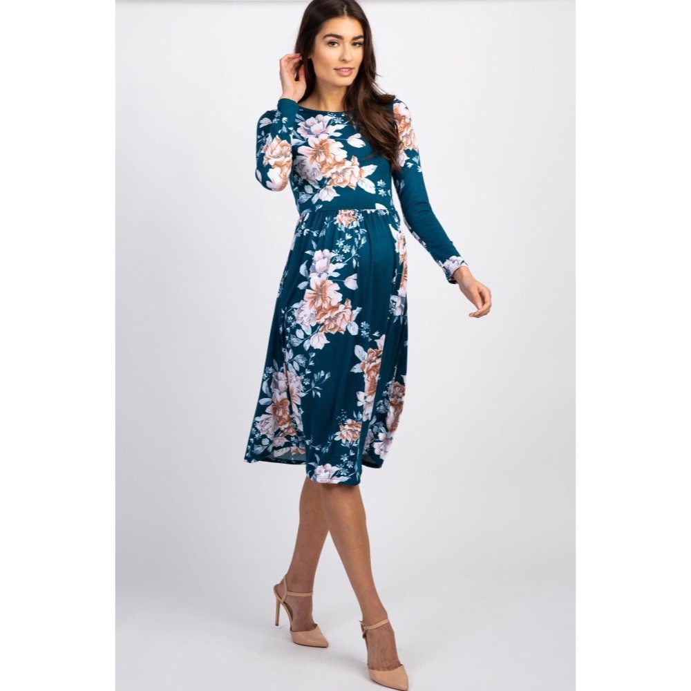 Dark teal floral Pinkblush maternity dress